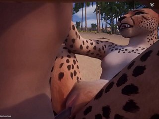 Hot Sex-crazed Cheetah Fucks 3 Men Floccose Animated (with sound/cum)