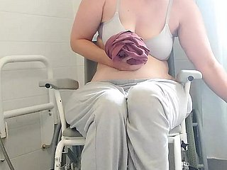 Paraplegic pitch-dark Purplewheelz British milf peeing in rub-down the shower