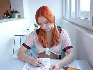 Schoolgirl spreads her limbs for the benefit coloring a book with an increment of gets a chubby dick with an increment of a creampie in her left-hand pussy